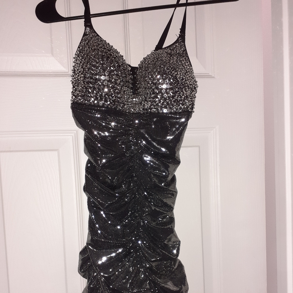 Sequin black and silver mini dress
